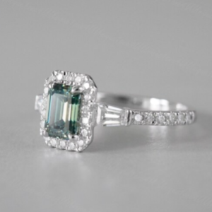 Dark Green Emerald Cut Diamond Ring