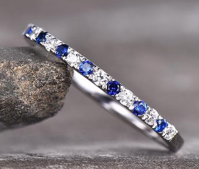 Moissanite & Blue Sapphire Ring