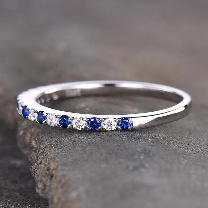 Moissanite & Blue Sapphire Ring