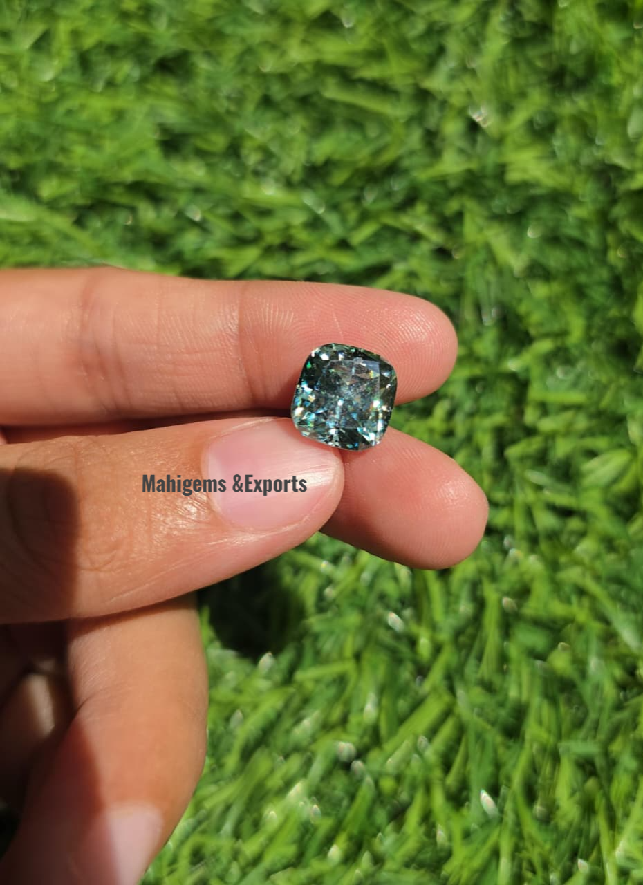 Cushion Cut Blue-Green Moissanite