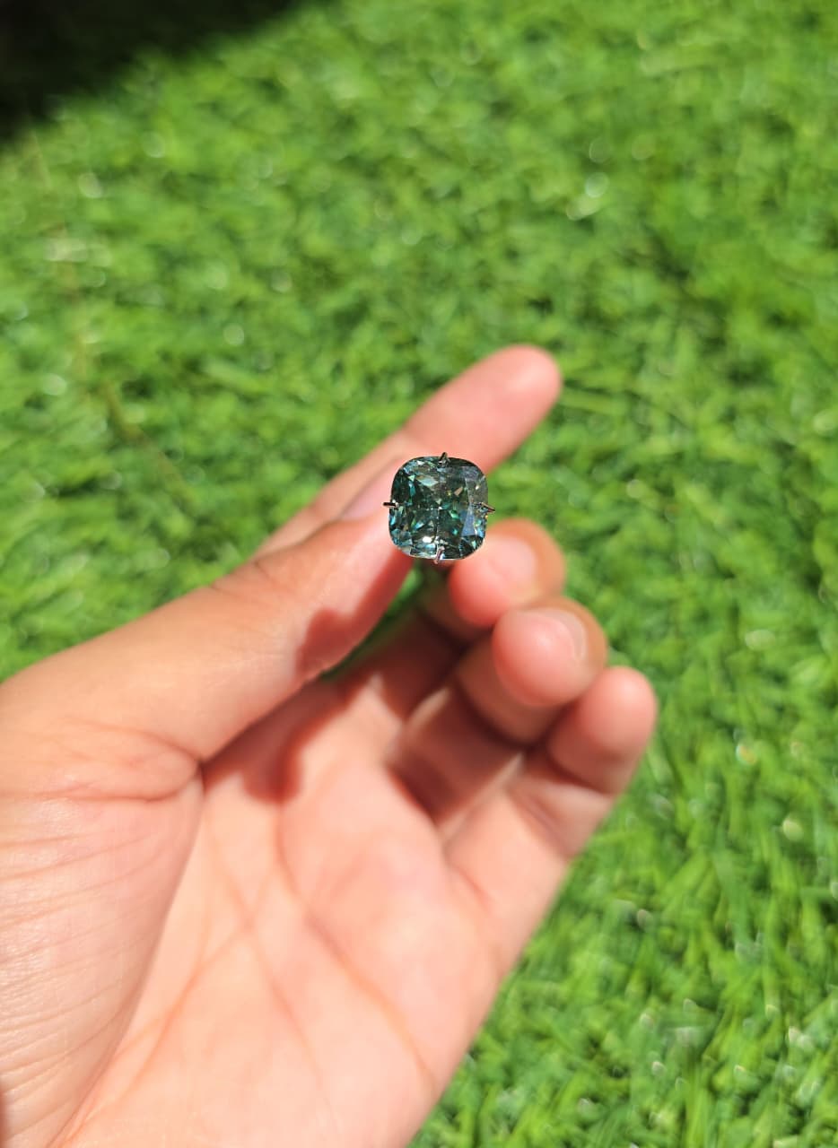 Cushion Cut Blue-Green Moissanite