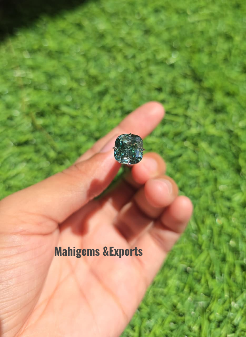 Cushion Cut Blue-Green Moissanite