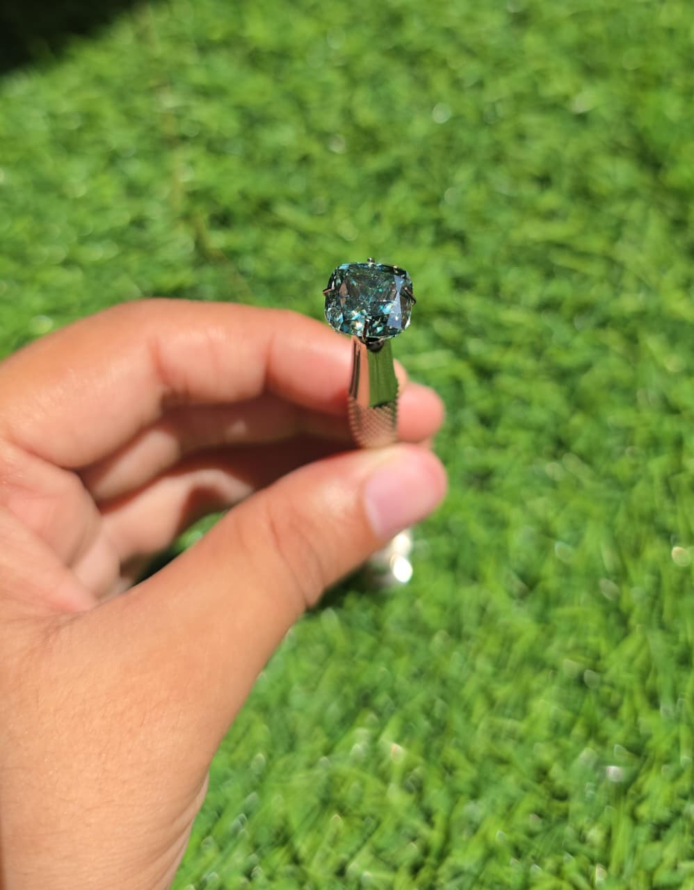 Cushion Cut Blue-Green Moissanite