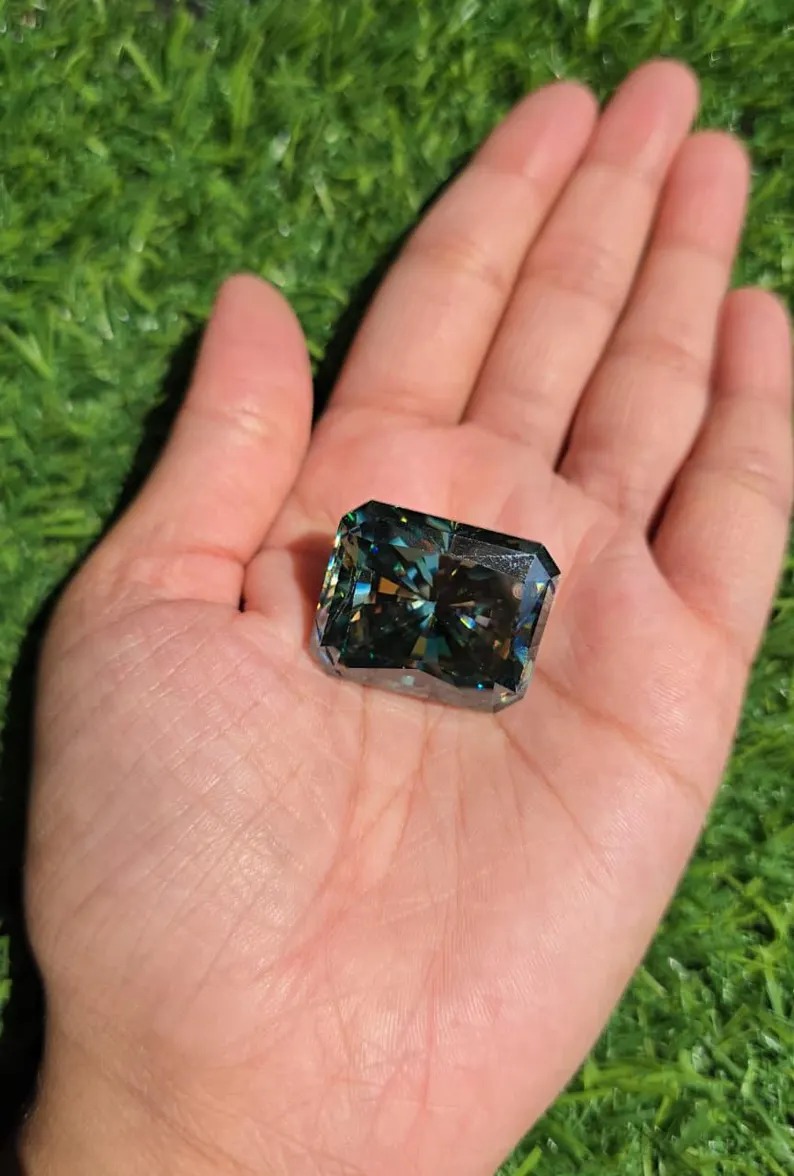 Blue Green Radiant Cut Moissanite