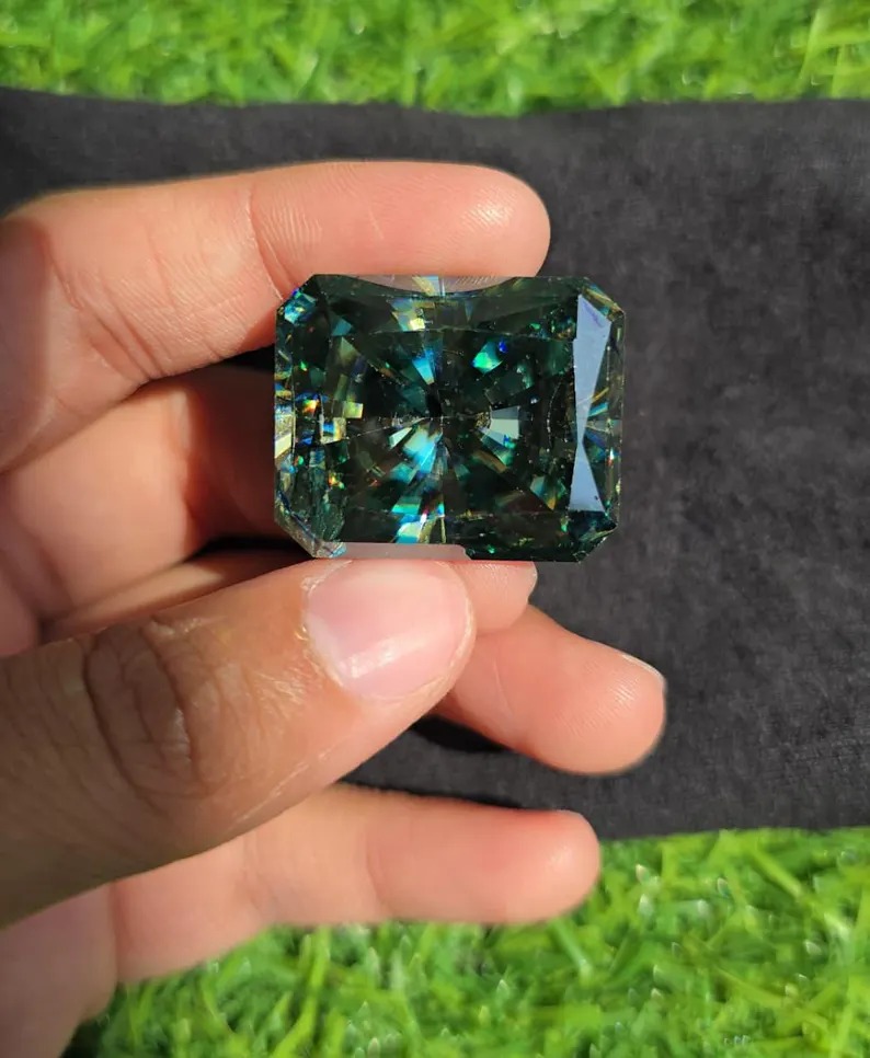 Blue Green Radiant Cut Moissanite