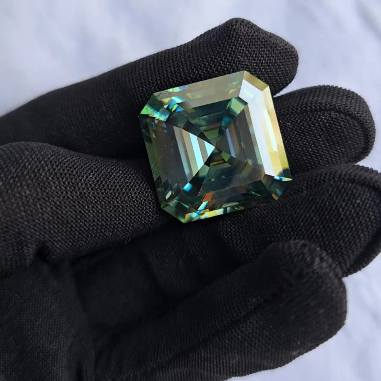 Blue Asscher Cut Moissanite