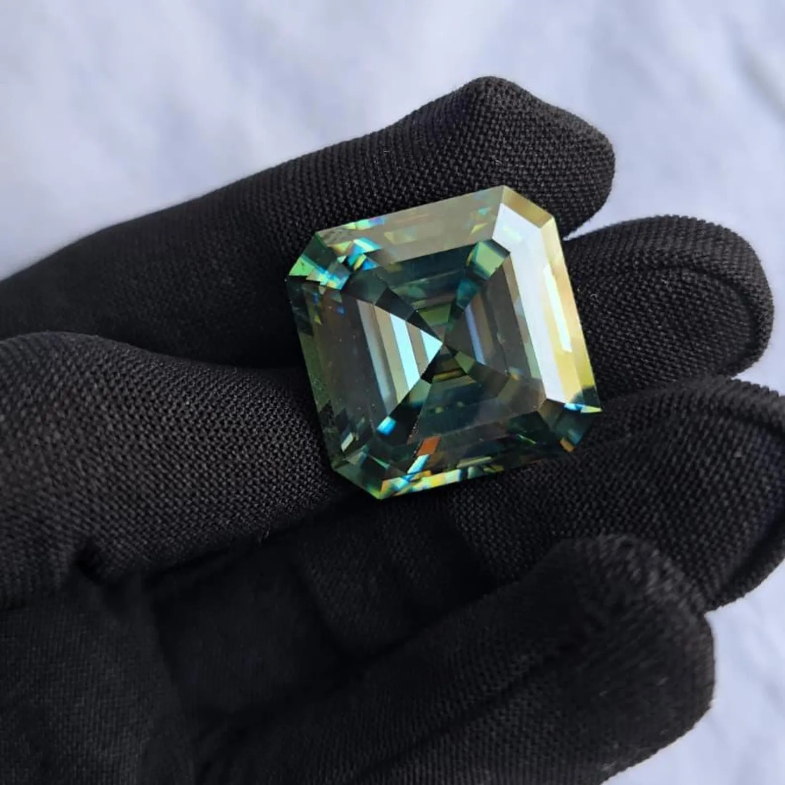 Blue Asscher Cut Moissanite