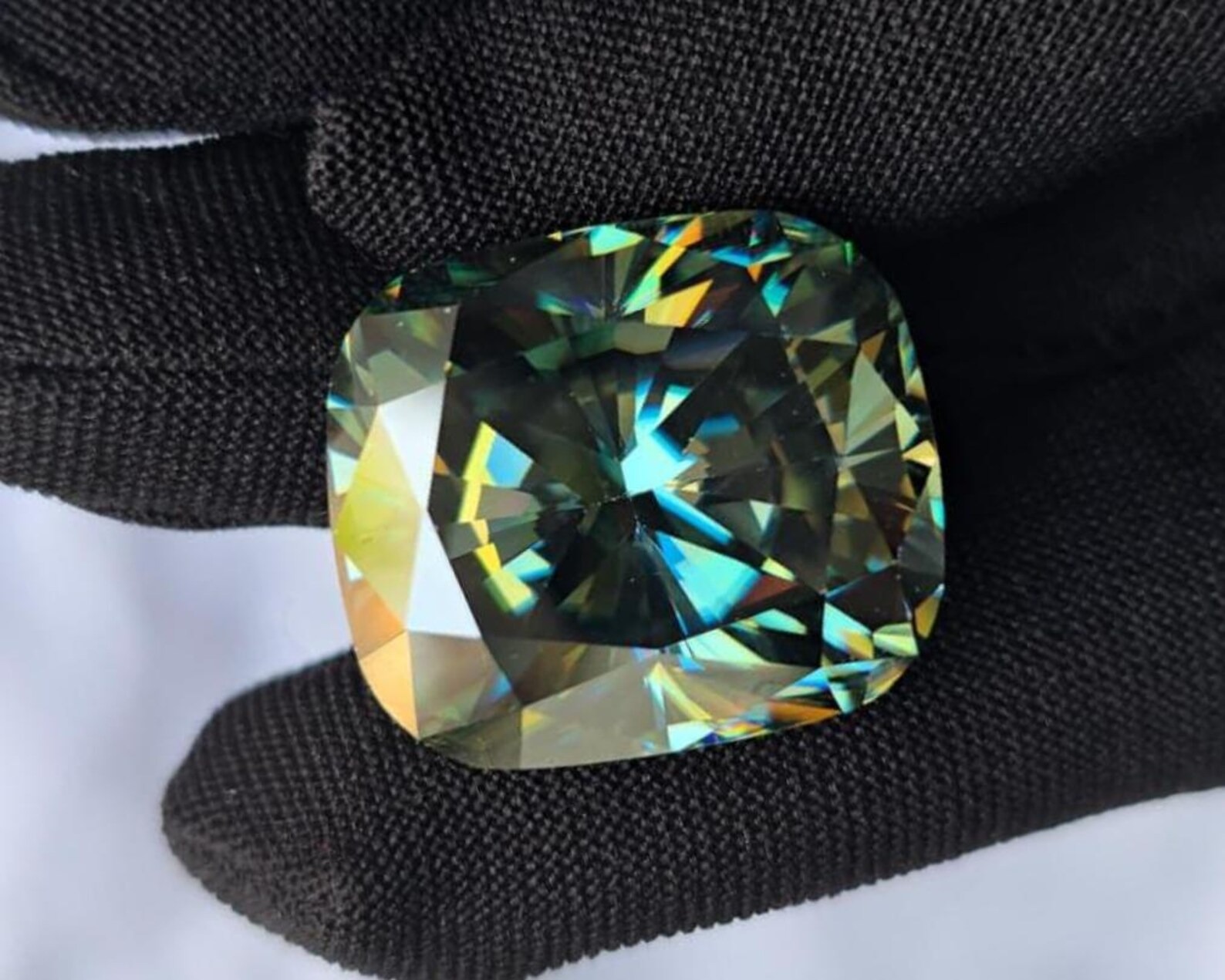 Blue Cushion Cut Moissanite