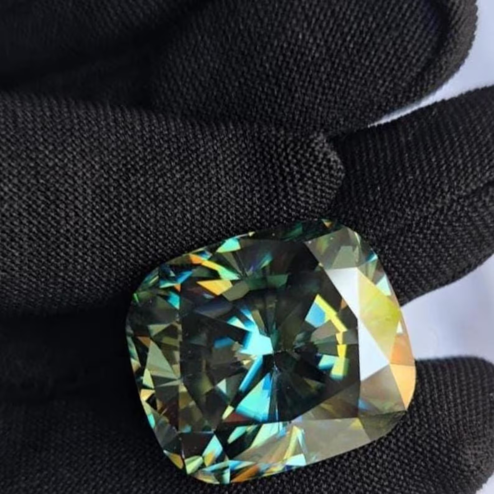 Blue Cushion Cut Moissanite