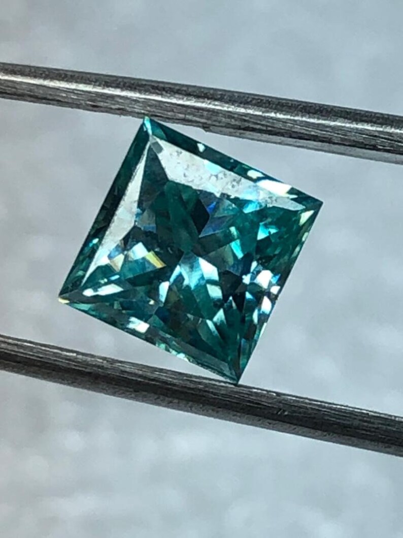 Blue Princess Cut Moissanite