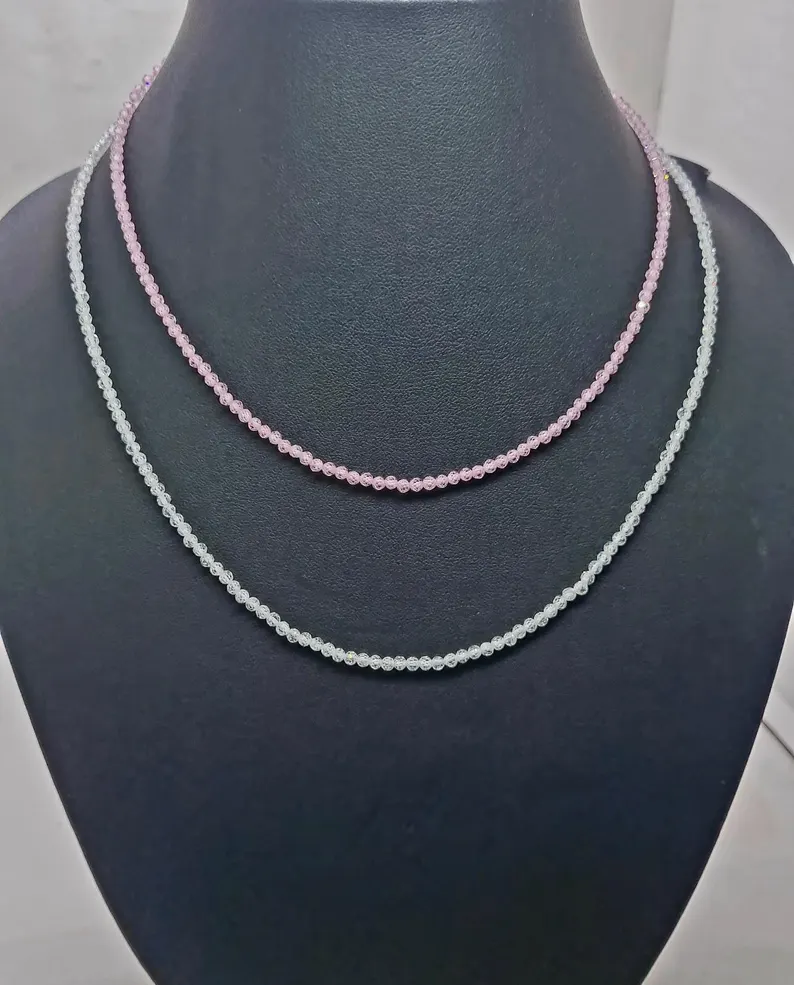 Pink _White Zircon Gemsstone Beads