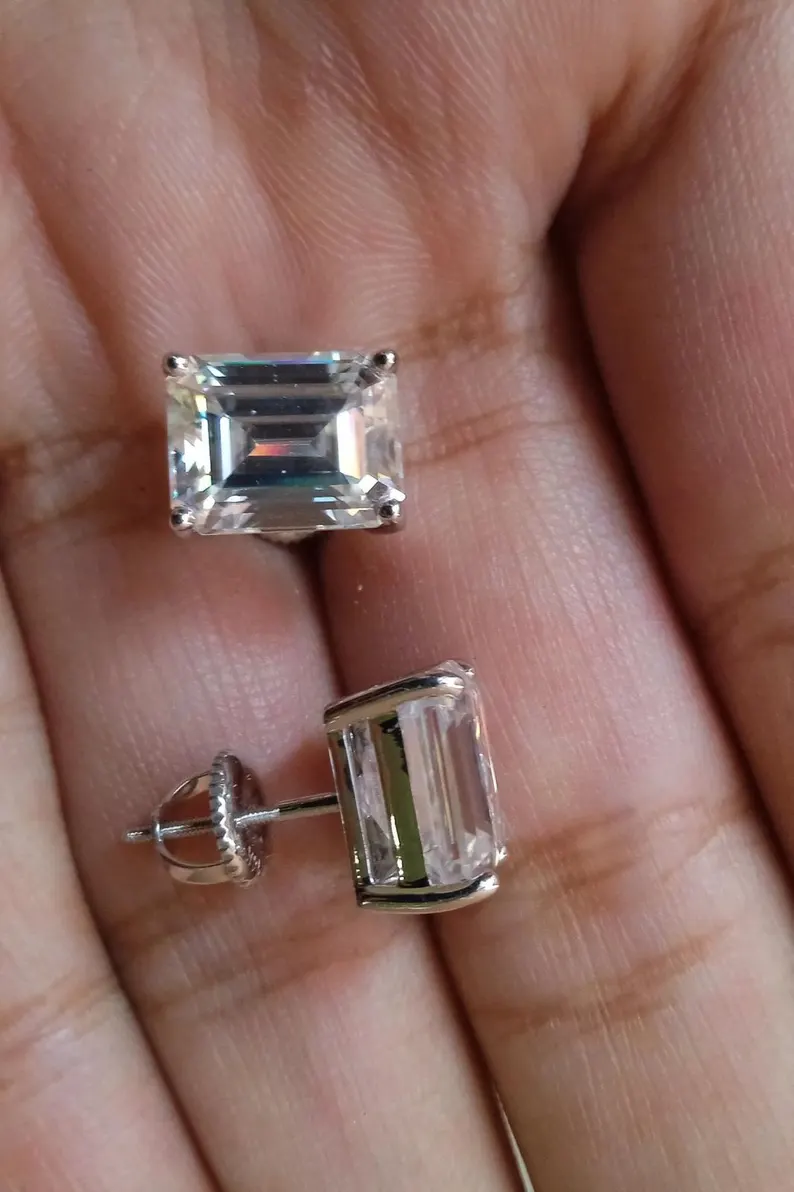 Emerald Cut Moissanite Earrings