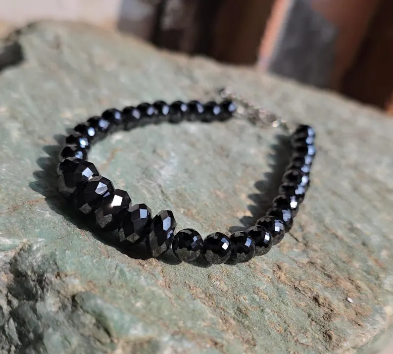 Black Moissanite Beaded Bracelet
