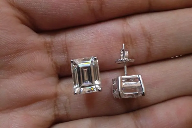 Emerald Cut Moissanite Earrings