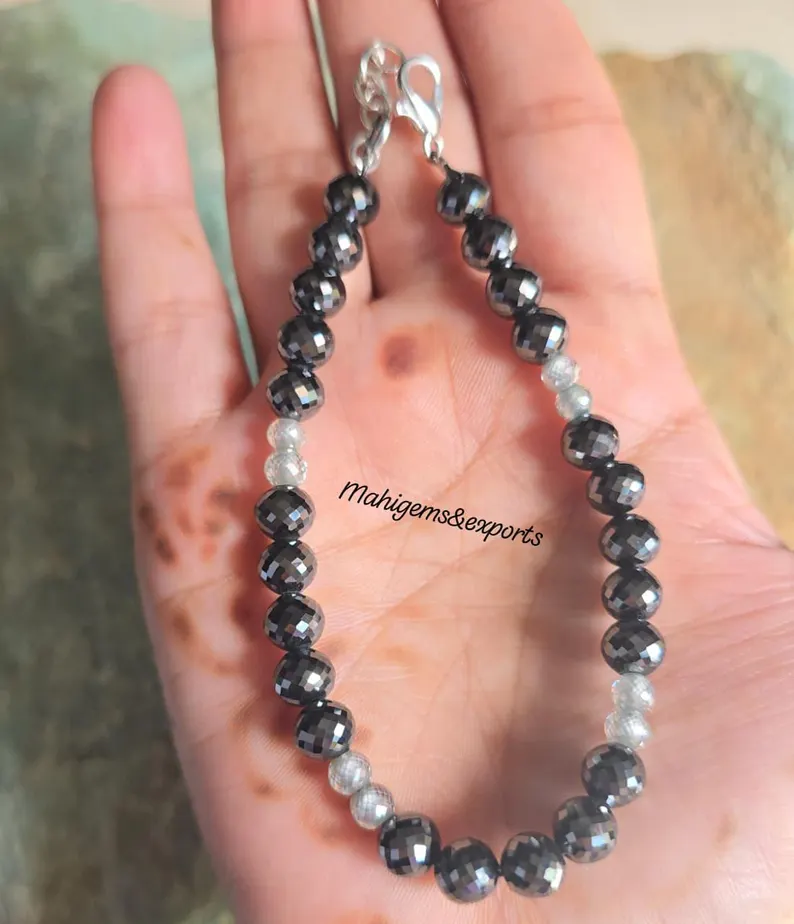Black _ Light Blue Beaded Bracelet