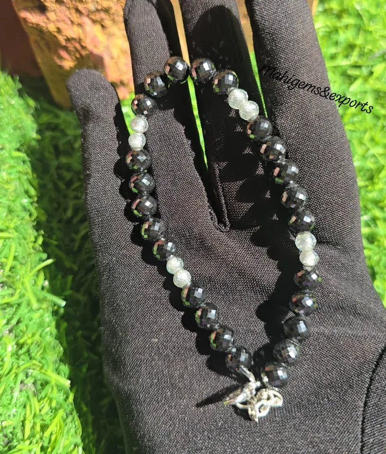 Black _ Light Blue Beaded Bracelet