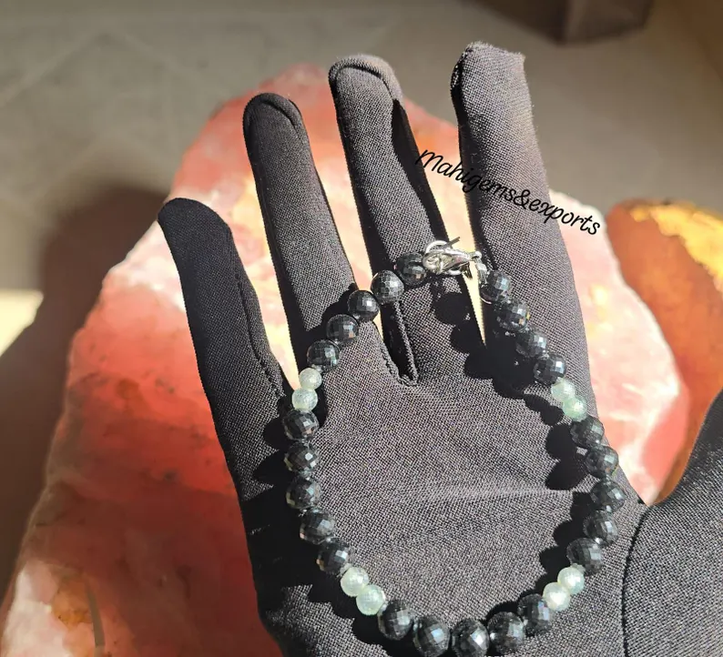 Black _ Light Blue Beaded Bracelet