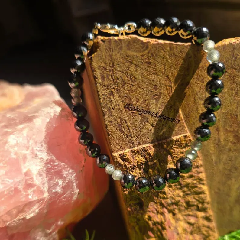 Black _ Light Blue Beaded Bracelet